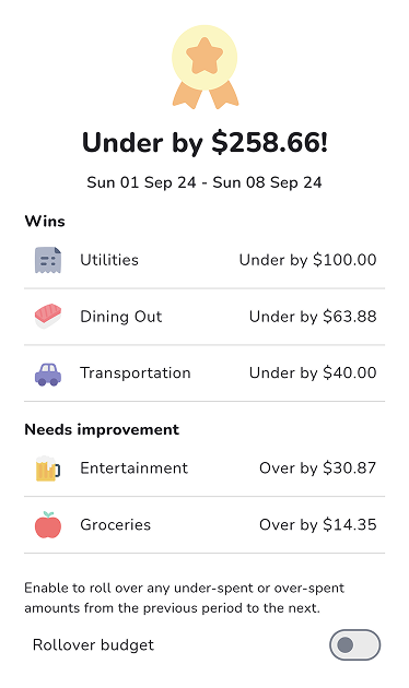 Roll over leftover or overspend